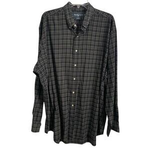 Vtg Ralph Lauren Mens Blake Button Down XL 100% Cotton Yellow Black Plaid